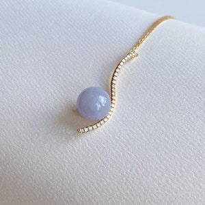 Grade A Burmese lavender jade with 18k yellow gold and diamonds pendant