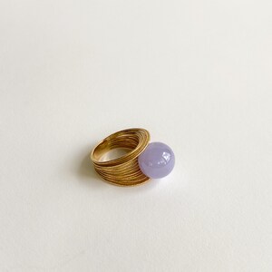 Stunning Minimal Statement 18k Solid Yellow Gold with Top Grade Lavender Jade image 4