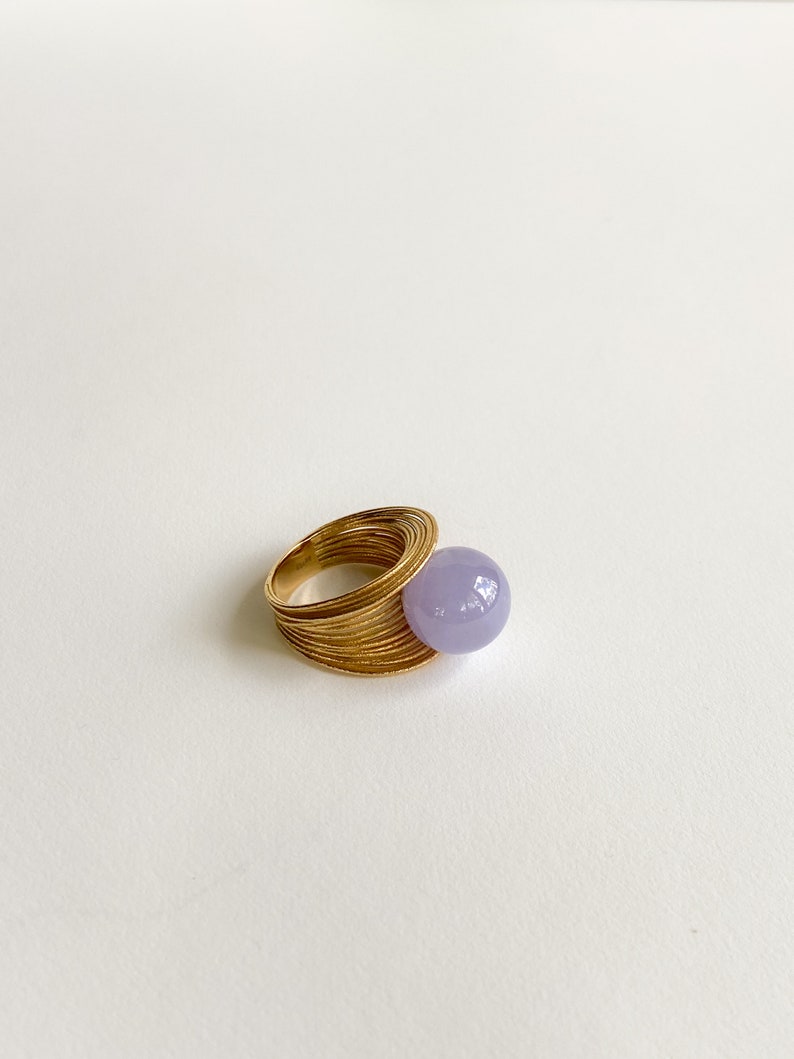 Stunning Minimal Statement 18k Solid Yellow Gold with Top Grade Lavender Jade image 4