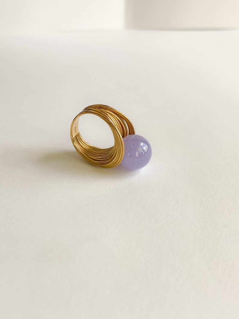 Stunning Minimal Statement 18k Solid Yellow Gold with Top Grade Lavender Jade image 2