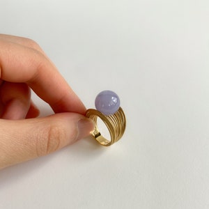 Stunning Minimal Statement 18k Solid Yellow Gold with Top Grade Lavender Jade image 3