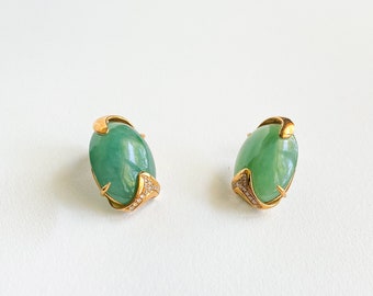 Burmese Natural Jade Statement Earring in 18k Yellow Gold with Diamonds