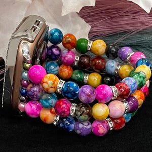 Bright Colorful Swirl Watch Band Compatible with Apple Watch Made With Acrylic and Rhinestone Beads
