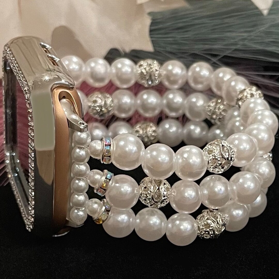 White Pearl Watch Band Compatible With Apple Watch Made With Imitation
