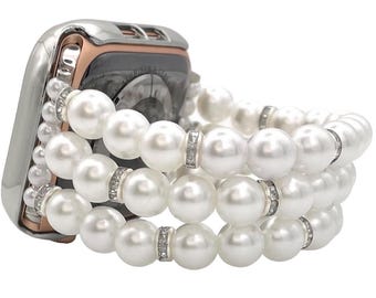 Custom Imitation Pearl Watch Bracelet for Apple & Samsung Watches – Elegant Beaded Band