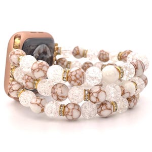 Gold Vein Howlite Watch Band Compatible with Apple Watch with Cracked Crystal and Rhinestone Beads