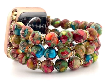 Colorful Sea Sediment Jasper Watch Band | Handmade Beaded Smartwatch Strap for Apple & Samsung Watches