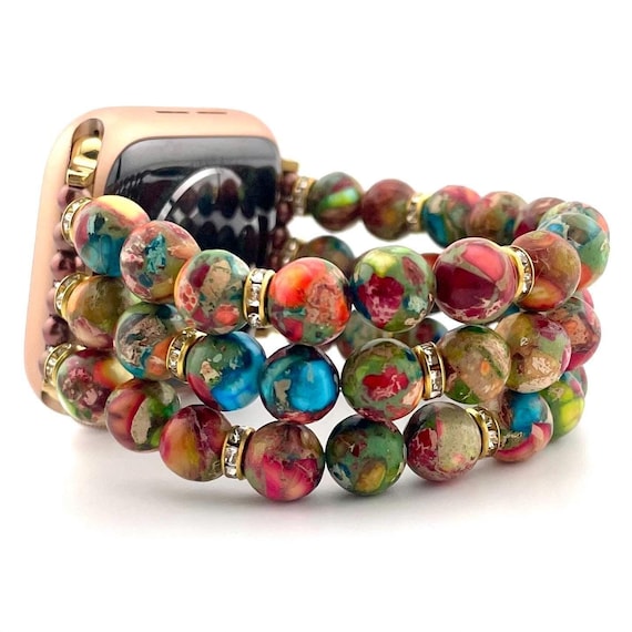 Colorful Sea Sediment Jasper Watch Band | Handmade Beaded Smartwatch Strap for Apple & Samsung Watches