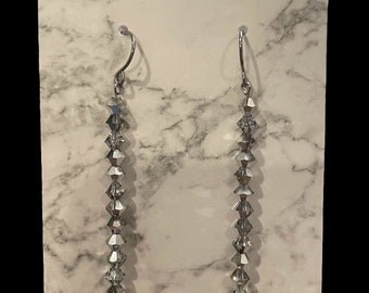 Dainty Clear/Silver Dangle Earrings Made with Hypoallergenic Stainless Steel and Acrylic Beads