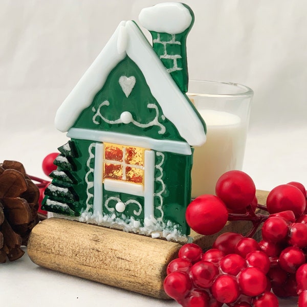 Gingerbread House Candle Stand/Gingerbread House in a Forest Candle Stand/Glass Gingerbread House Candle Stand