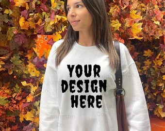 Halloween Mockup White Gildan 18000 Mockup | Gildan 18000 Sweatshirt Mockup | Halloween Shirt Mockup | Oversized Mockup | Trendy Mockup