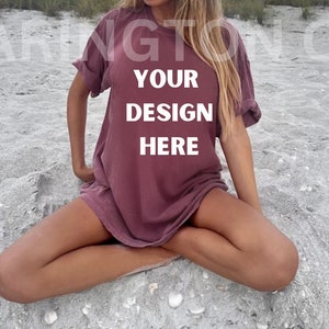 Comfort Colors Berry Shirt Mockup - Oversized Mockup - Berry Purple Shirt - Comfort Color Shirt Mock - Model Mock up