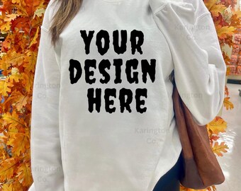 Halloween Mockup White Gildan 18000 Mockup | Gildan 18000 Sweatshirt Mockup | Halloween Shirt Mockup | Oversized Mockup | Trendy Mockup