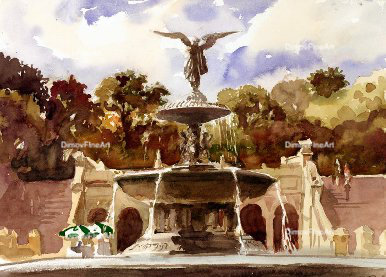 Bethesda Fountain, Central Park, New York City watercolor - Heidi