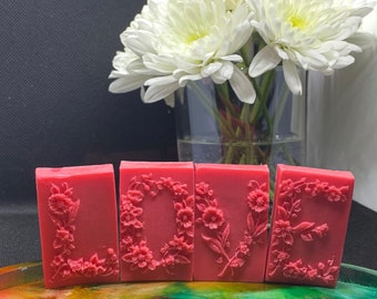 Natural LOVE Soaps, handmade Natural Clear Scent SLS FREE Handmade Wash Bar L O V E Soap Valentines Soap Gift Heart Bath
