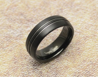 Wolfram Ring schwarz matt Damen Herren Tungsten Hartmetall