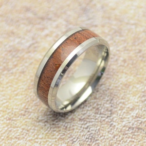 Ring with wood inlay stainless steel men's women's jewelry rings