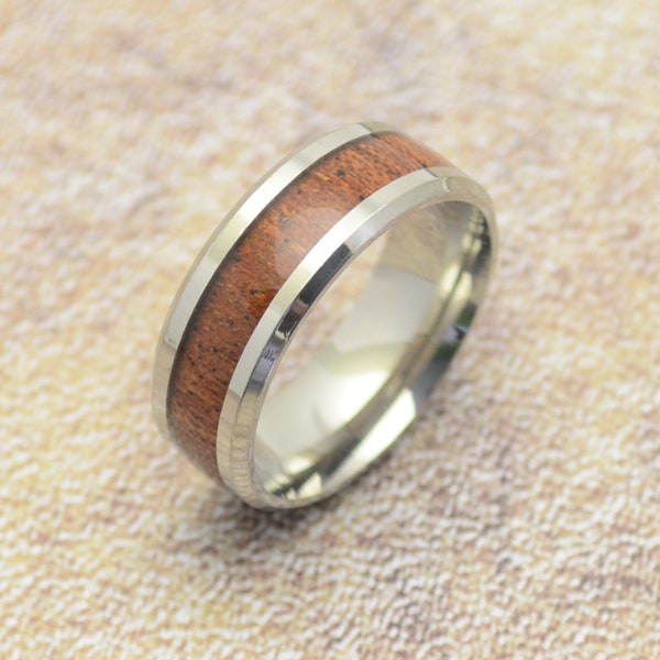 Ring mit Holz Einlage Edelstahl Herren Damen Schmuck Ringe