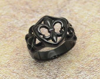 Lilien Ring Fleur de Lys Lilie Herrenring Edelstahl schwarz Damen Herren Schmuck