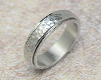 Rotating ring play ring 6 mm stainless steel silver anti-stress ring moving ring spinner ring hammered look
