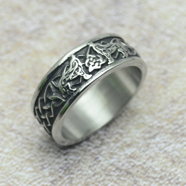 Ring keltisch Wolf Edelstahl celtic Wikinger Damen Herren