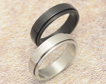 Spinning ring game ring 6 mm stainless steel silver or black simple spinner ring