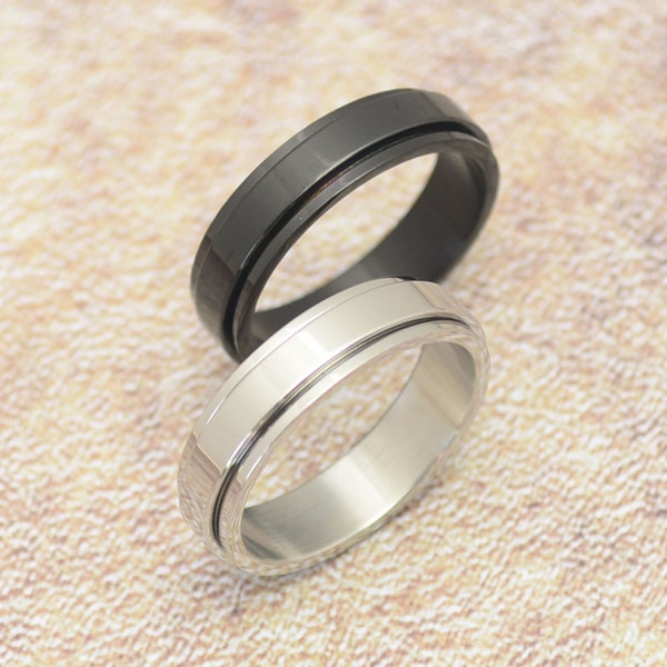 Drehring Spielring 6 mm Edelstahl silber oder schwarz schlicht Spinnerring Ring