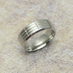 Ring simple groove matte silver stainless steel women's men's jewelry