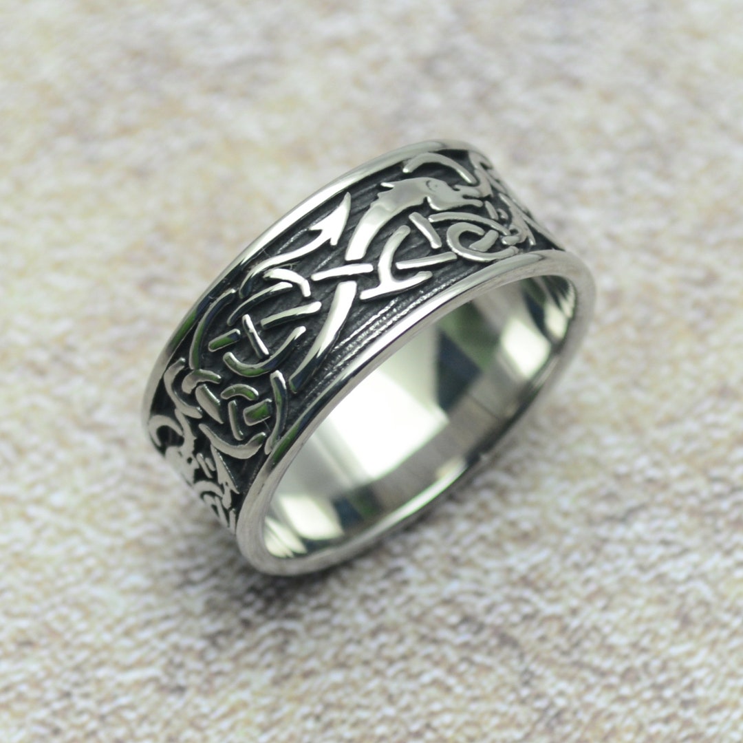 Keltischer Drache Ring Herrenring Mit Keltischem Drachen-Design – Titan \u0026  Edelstahl, Schwarz, 8mm Breit Herren Ringe Silber, image size:1080x1080