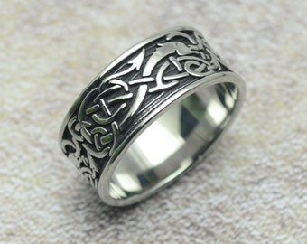 Ring keltisch Drache Edelstahl  1 cm breit Herrenring Damenring Celtic Dragon