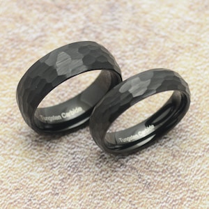 Tungsten ring hammered black hammered tungsten men's women's jewelry 6 mm or 8 mm