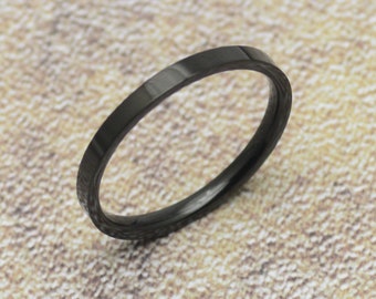Ring black narrow 2 mm stainless steel shiny simple stacking ring
