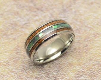 Ring mother-of-pearl wood stainless steel silver