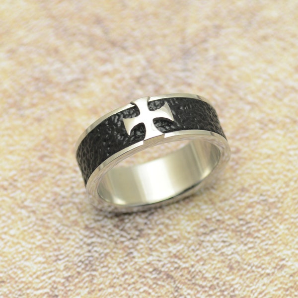 Ring with cross stainless steel simple