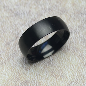 black ring 8 mm wide simple stainless steel matt ladies ring men&#39;s ring