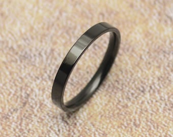 Black narrow ring, 3 mm, stainless steel, shiny, simple stacking ring