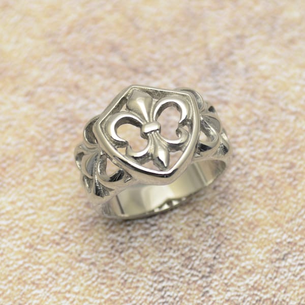 Lilienring Fleur de Lys Ring mit Lilie Edelstahl Herren Damen Schmuck