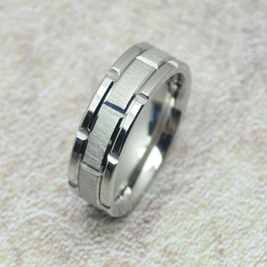 Ring silver matt brushed shiny stainless steel
