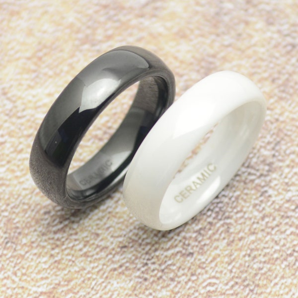 Ring aus Keramik 6 mm schmal schlicht weiß oder schwarz anthrazit Damenring Herrenring