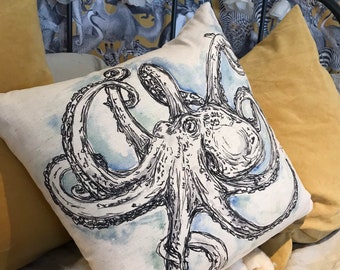 Octopus Watercolour Linen Cushion
