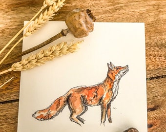 Fox Watercolour Autumn Greetings Card