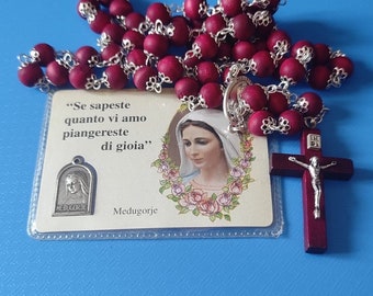 Madonna Medugorje blessed Rosary + Vintage Holy Card - special price