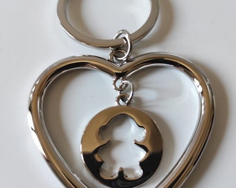 Keychain with pendant in the shape of a heart and a child , Gift for Her , Lucky charm.