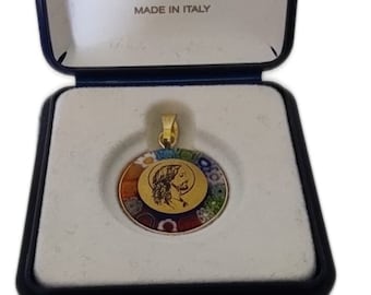 Venetian Murrina Jesus Medal: Sterling Silver, Murano Glass