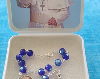 Blessed Blue Crystal Decade Rosary - Spiritual Protection Charm , Blessed in Vatican