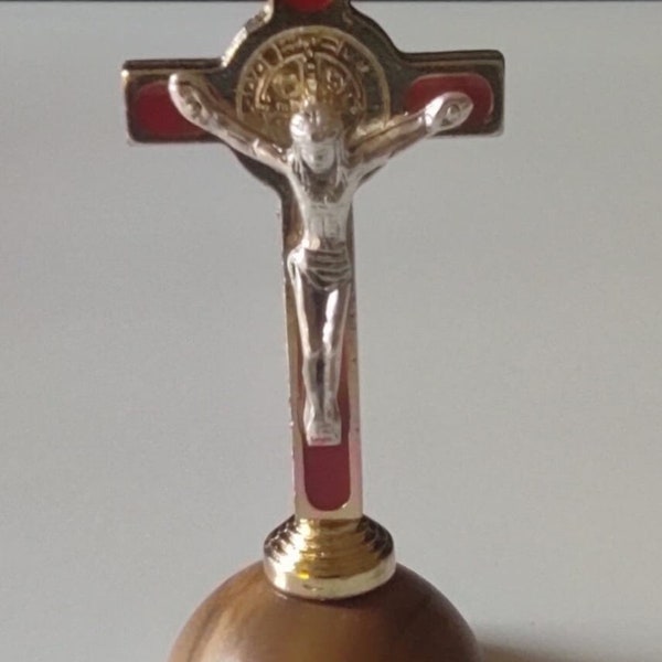 Saint Benedict Table Cross - Red or White Enamel, Gold-Plated - Protective & Sacred ,Perfect addition to any sacred space or home altar ,5cm