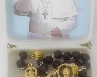 Amethyst Rosary: Gold Trinity Crucifix, Virgin Mary Centerpiece - Jubilee 2025