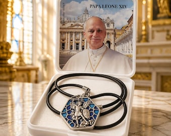 Blessed Saint Michael Necklace, Blue Enamel Archangel Medal, Catholic Protection Gift, Made in Italy