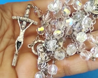 Blessed Rosary: Transparent Beads, Antique Metal Cross