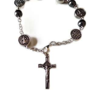 Saint Benedict Silver Bracelet: Malachite Beads, Blessed by Pope Francis